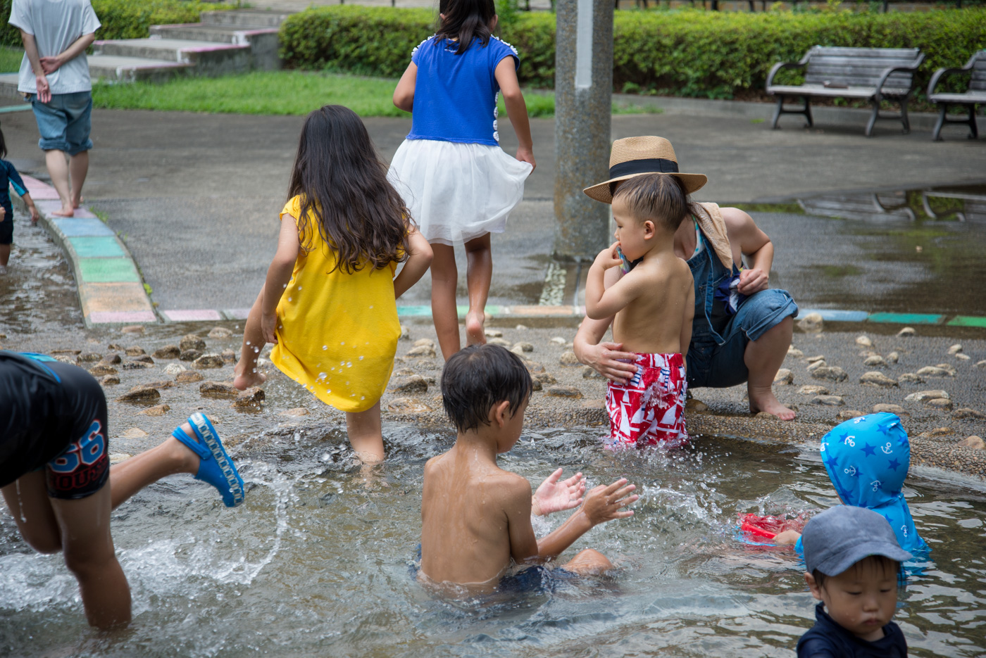 ジャブジャブ池で遊ぶ子供達（駒沢オリンピック公園）