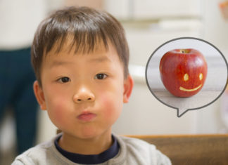 りんご病になって、ほっぺが赤くなった4歳の息子