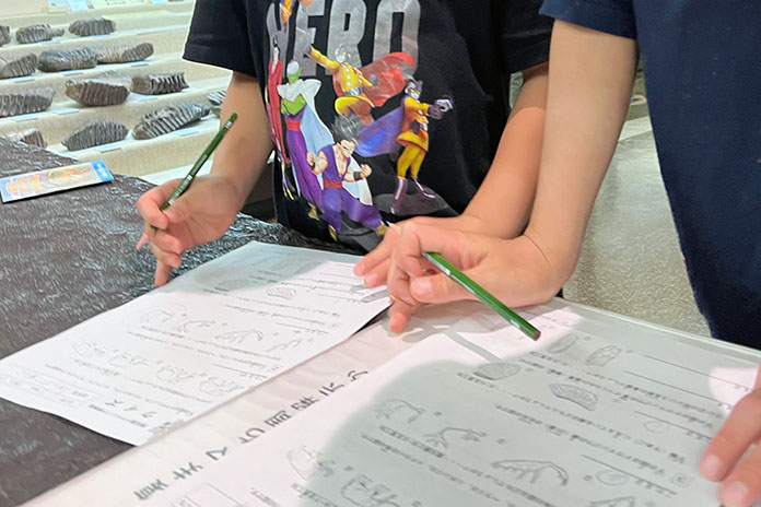 野尻湖ナウマンゾウ博物館の試験問題を解く小学生