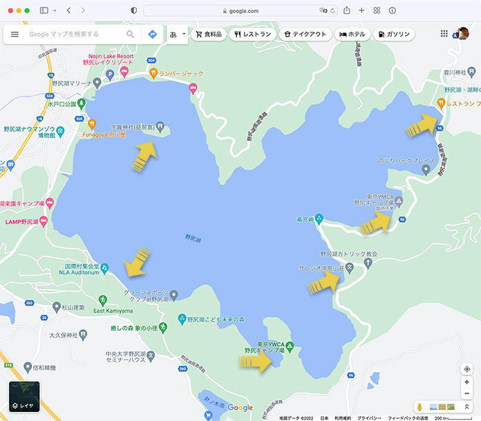 野尻湖遊泳スポット地図