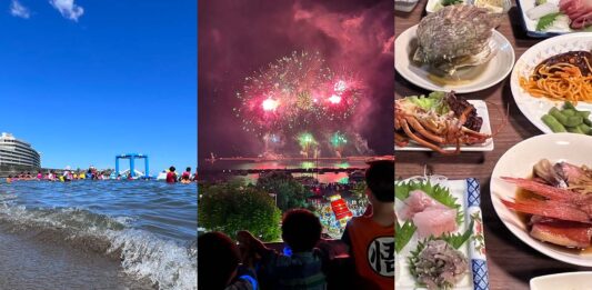 熱海サンビーチ、海上花火大会、民衆の料理