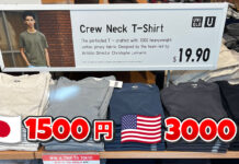 UNIQLO Crew Neck T-Shirtsの日米価格比較　日本1500円、アメリカ3000円