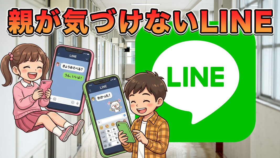 小学生の子どもたちがスマホでLINEをしているようす
