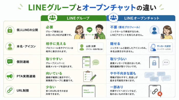 LINEグループとオープンチャットの比較